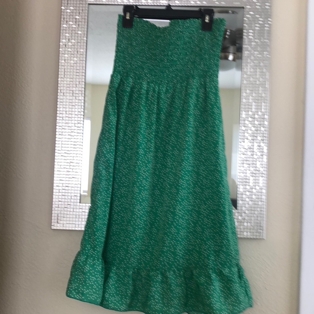 Strapless green and white dress